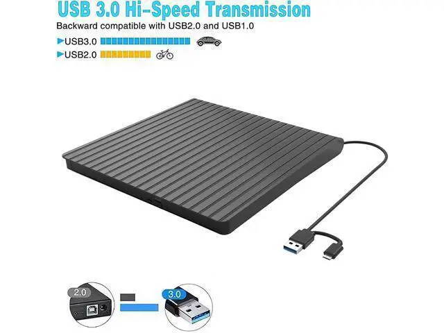 Alt view image 2 of 7 - External CD/DVD Drive for Laptop USB-C & USB 3.0 CD/DVD ROM Drive Reader Writer Burner Compatible with Laptop PC MacBookMac Windows 11/10/8/7 Linux OS Apple