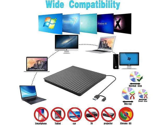 Alt view image 4 of 7 - External CD/DVD Drive for Laptop USB-C & USB 3.0 CD/DVD ROM Drive Reader Writer Burner Compatible with Laptop PC MacBookMac Windows 11/10/8/7 Linux OS Apple