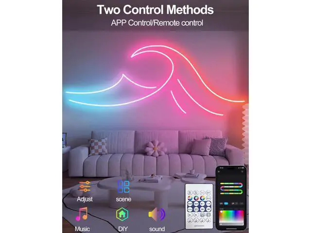 Alt view image 2 of 7 - Smart Neon Rope Lights USB 16.4Ft LED Rope Lights IC & RGB Color Changing with APP Control Music Sync Neon Strip Lights Outdoor Waterproof DIY for Gaming Room Living Indoor Decor
