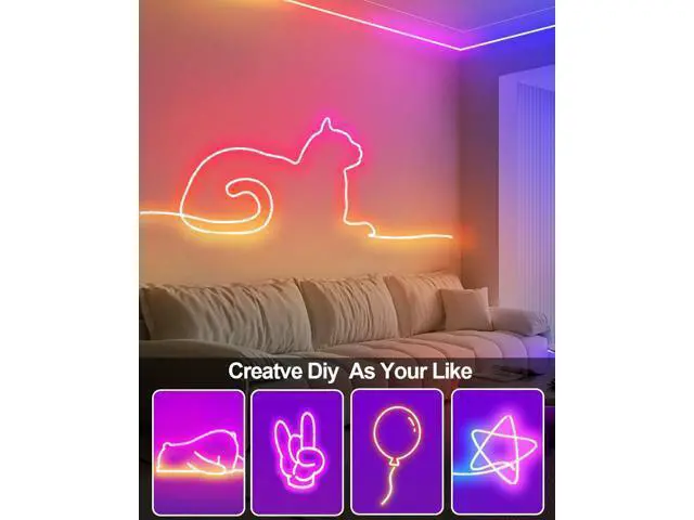 Alt view image 4 of 7 - Smart Neon Rope Lights USB 16.4Ft LED Rope Lights IC & RGB Color Changing with APP Control Music Sync Neon Strip Lights Outdoor Waterproof DIY for Gaming Room Living Indoor Decor