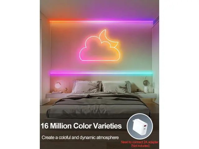 Alt view image 7 of 7 - Smart Neon Rope Lights USB 16.4Ft LED Rope Lights IC & RGB Color Changing with APP Control Music Sync Neon Strip Lights Outdoor Waterproof DIY for Gaming Room Living Indoor Decor