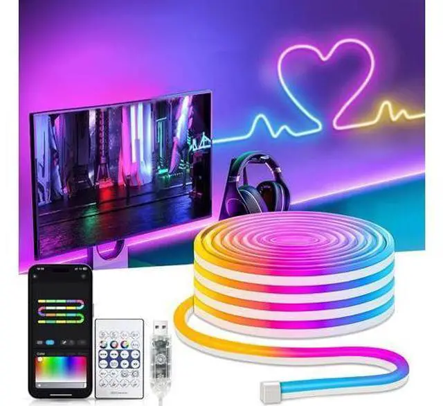 Main image of Smart Neon Rope Lights USB 16.4Ft LED Rope Lights IC & RGB Color Changing with APP Control Music Sync Neon Strip Lights Outdoor Waterproof DIY for Gaming Room Living Indoor Decor