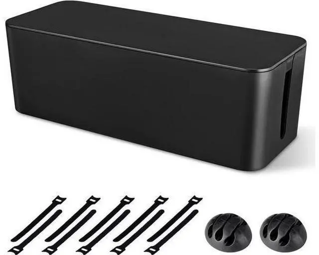 Main image of Cable Management Box, Large Cord Organizer Box to Hide Power Strip & Under Desk,TV Computer Wires Cable Organizer Hider Box with Cable Clips&Reusable Cable Ties for Home/Office(Black)