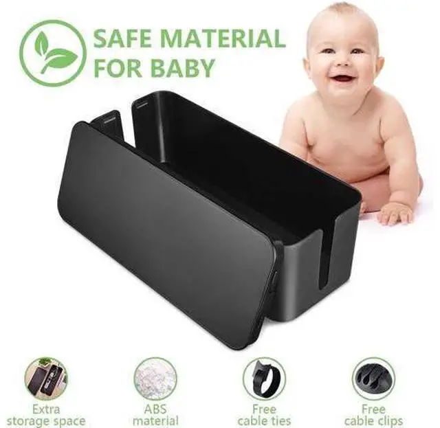 Alt view image 2 of 6 - Cable Management Box, Large Cord Organizer Box to Hide Power Strip & Under Desk,TV Computer Wires Cable Organizer Hider Box with Cable Clips&Reusable Cable Ties for Home/Office(Black)