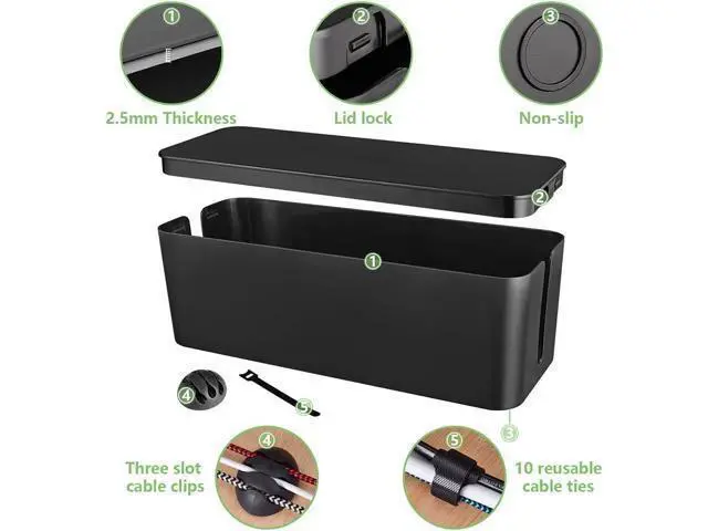 Alt view image 4 of 6 - Cable Management Box, Large Cord Organizer Box to Hide Power Strip & Under Desk,TV Computer Wires Cable Organizer Hider Box with Cable Clips&Reusable Cable Ties for Home/Office(Black)
