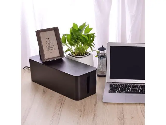 Alt view image 6 of 6 - Cable Management Box, Large Cord Organizer Box to Hide Power Strip & Under Desk,TV Computer Wires Cable Organizer Hider Box with Cable Clips&Reusable Cable Ties for Home/Office(Black)