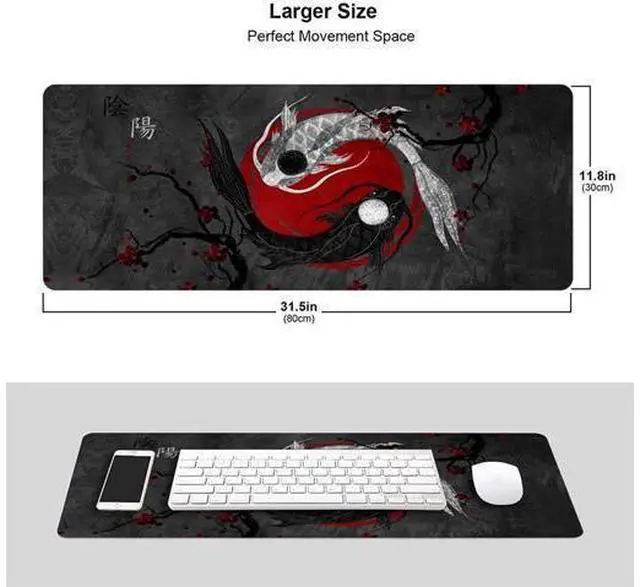 Alt view image 6 of 7 - Japanese Art Koi Fish Mouse Pad Large Mouse Pad Extended Stitched Edges Mousepad Gaming Desk Pad Personalized The Office Mouse Pad 31.5 X 11.8 Inch