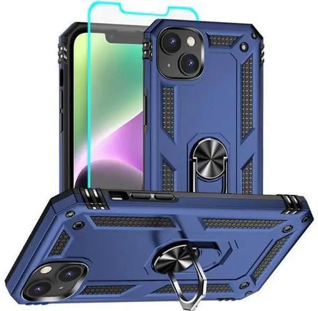 Main image of iPhone 14 Case with HD Screen Protector Military Grade 16ft. Drop Tested Ring Shockproof Protective Phone Case for iPhone 14 Blue