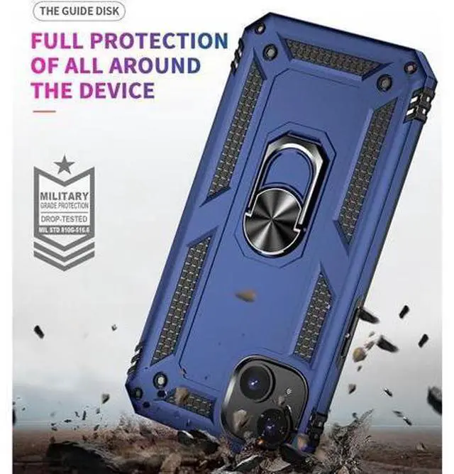 Alt view image 2 of 7 - iPhone 14 Case with HD Screen Protector Military Grade 16ft. Drop Tested Ring Shockproof Protective Phone Case for iPhone 14 Blue