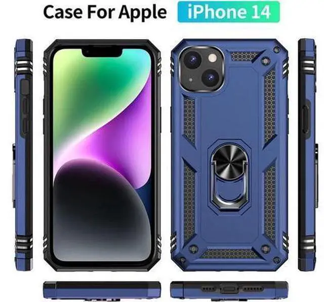 Alt view image 4 of 7 - iPhone 14 Case with HD Screen Protector Military Grade 16ft. Drop Tested Ring Shockproof Protective Phone Case for iPhone 14 Blue