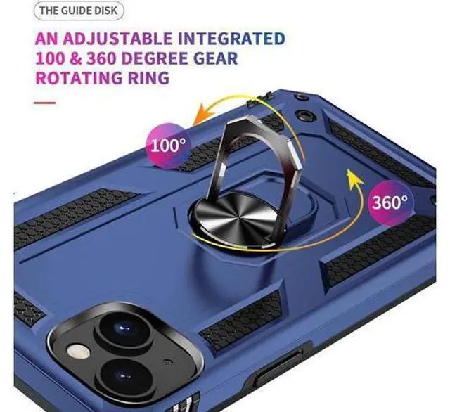 Alt view image 5 of 7 - iPhone 14 Case with HD Screen Protector Military Grade 16ft. Drop Tested Ring Shockproof Protective Phone Case for iPhone 14 Blue
