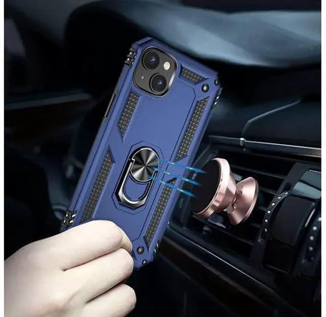 Alt view image 6 of 7 - iPhone 14 Case with HD Screen Protector Military Grade 16ft. Drop Tested Ring Shockproof Protective Phone Case for iPhone 14 Blue