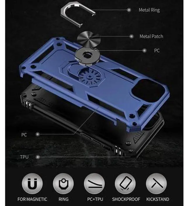 Alt view image 7 of 7 - iPhone 14 Case with HD Screen Protector Military Grade 16ft. Drop Tested Ring Shockproof Protective Phone Case for iPhone 14 Blue