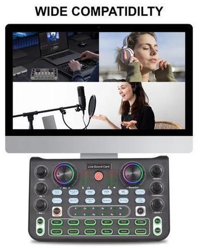 Alt view image 2 of 7 - _Mega Brand Live Sound Card Audio Mixer Sound Board Podcast Mixer Recording Desktop Singing Gaming Audio Mixer Noise Reduction for Streaming Podcasting Knob Button Control