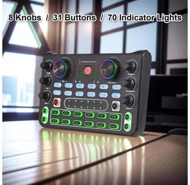 Alt view image 6 of 7 - _Mega Brand Live Sound Card Audio Mixer Sound Board Podcast Mixer Recording Desktop Singing Gaming Audio Mixer Noise Reduction for Streaming Podcasting Knob Button Control