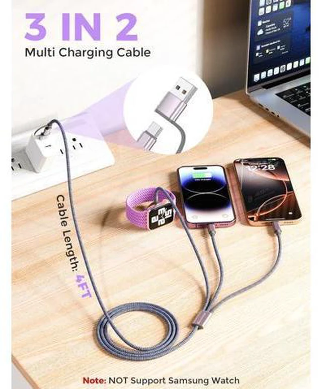 Alt view image 3 of 7 - 2Pack Travel Essentials for Watch Charger 3 in 2 USB C Cable for Type C/L-Port Devices Camping Essentials Magnetic iWatch Charger for Ultra/SE/10-1&iPhone 17-12-4FT Christmas Stocking Stuffers
