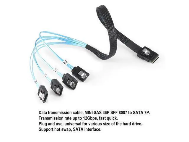 Alt view image 4 of 6 - SAS SATA Cable Mini-SAS SFF-8087 To 4 SATA Cable Mini SAS 4i SFF8087 36P To 4 SATA 7P Cable 12Gbps 50cm Hard Drive Data