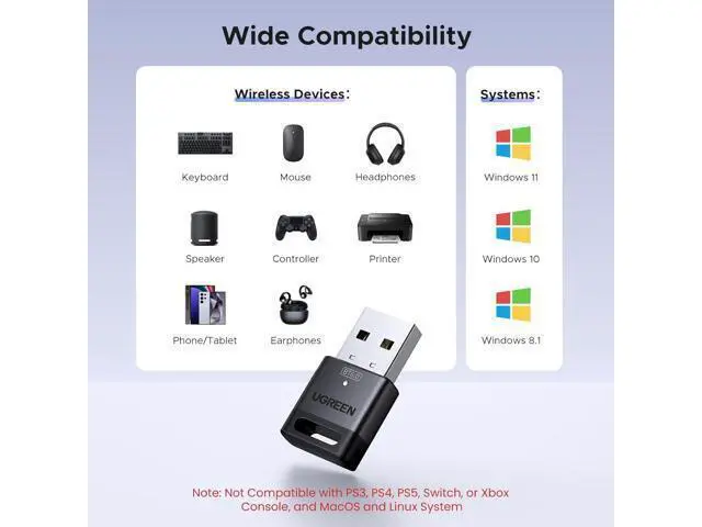 Alt view image 4 of 7 - USB Bluetooth Adapter for PC Bluetooth 6.0 Dongle Receiver EDR & BLE Plug & Play for Windows 11/10/8.1 for Headphone/Keyboard/Mouse/Speakers/Printer