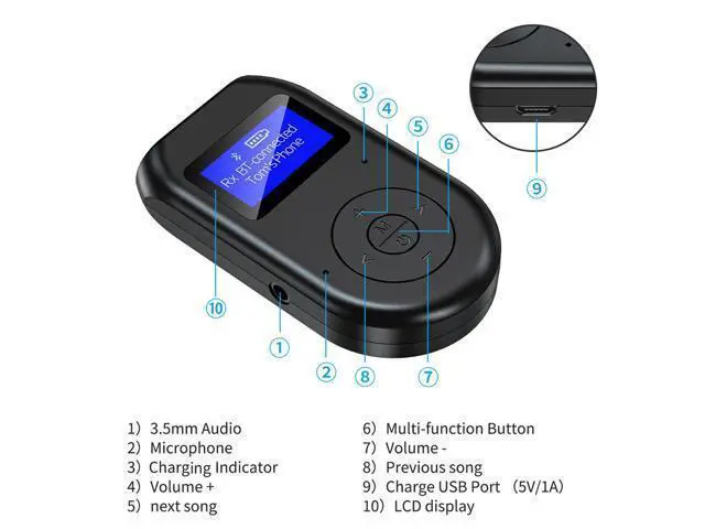 Alt view image 3 of 7 - 2 IN 1 LCD Display Bluetooth 5.0 Wireless Audio Transmitter Receiver Adapter Dongle 3.5MM AUX with Mic Handfrees Calling For Car TV PC Speaker
