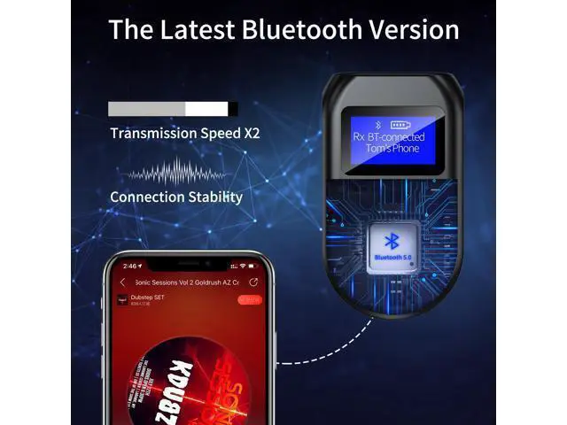 Alt view image 7 of 7 - 2 IN 1 LCD Display Bluetooth 5.0 Wireless Audio Transmitter Receiver Adapter Dongle 3.5MM AUX with Mic Handfrees Calling For Car TV PC Speaker