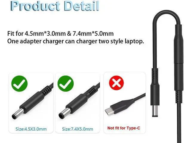 Alt view image 2 of 7 - Laptop Charger for Inspiron 13 14 15 5000 7000 3501 3505 3502 3593 5502 5406 5515 5100 5505 7300 7400 Vostro 5301 5402 AC Adapter Power Supply Cord 65W 19.5V 3.34A