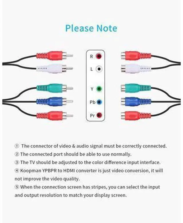 Alt view image 5 of 7 - Component to HDMI YPbPr to HDMI Converter Koopman 5RCA RGB to HDMI Converter Adapter Supports 1080P Video Audio Converter Adapter HDMI V1.4 for DVD PSP Xbox PS2 N64 to HDTV Monitor and Projector