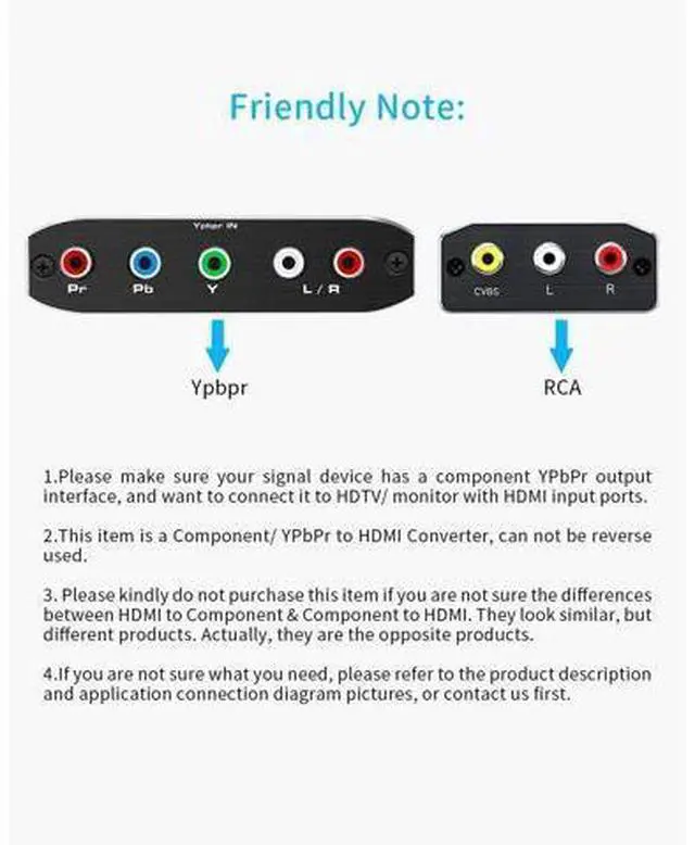 Alt view image 6 of 7 - Component to HDMI YPbPr to HDMI Converter Koopman 5RCA RGB to HDMI Converter Adapter Supports 1080P Video Audio Converter Adapter HDMI V1.4 for DVD PSP Xbox PS2 N64 to HDTV Monitor and Projector