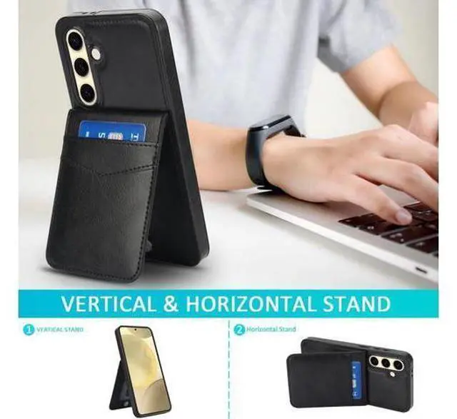 Alt view image 2 of 7 - Phone Case for Galaxy S24 FE 5G with Tempered Glass Screen Protector and Credit Card Holder Wallet Cover Stand Leather Cell Accessories S 24 EF S24FE 24S Women Men Black