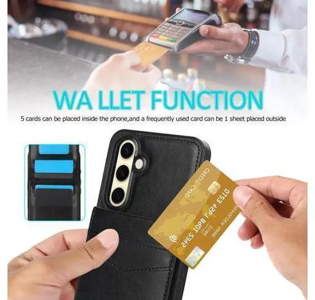 Alt view image 5 of 7 - Phone Case for Galaxy S24 FE 5G with Tempered Glass Screen Protector and Credit Card Holder Wallet Cover Stand Leather Cell Accessories S 24 EF S24FE 24S Women Men Black