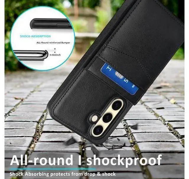 Alt view image 7 of 7 - Phone Case for Galaxy S24 FE 5G with Tempered Glass Screen Protector and Credit Card Holder Wallet Cover Stand Leather Cell Accessories S 24 EF S24FE 24S Women Men Black