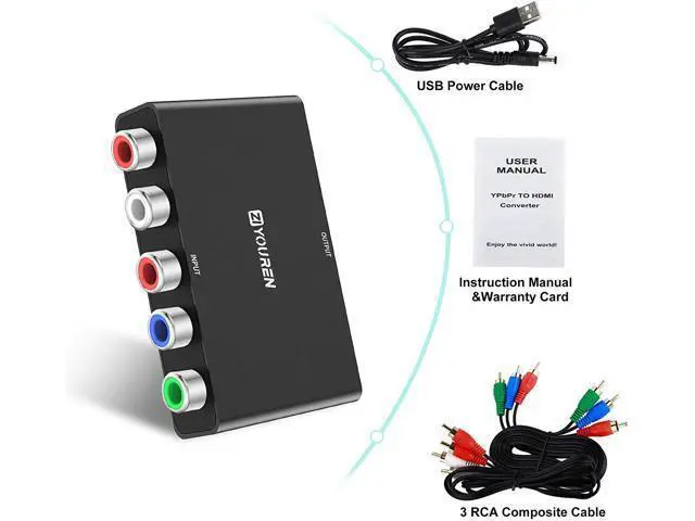 Alt view image 5 of 6 - Component to HDMI Converter YPbPr to HDMI 5RCA RGB to HDMI Converter Adapter Supports 1080P Video Audio Converter Adapter HDMI V1.4 for DVD PSP Xbox PS2 N64 to HDTV Monitor and Projector