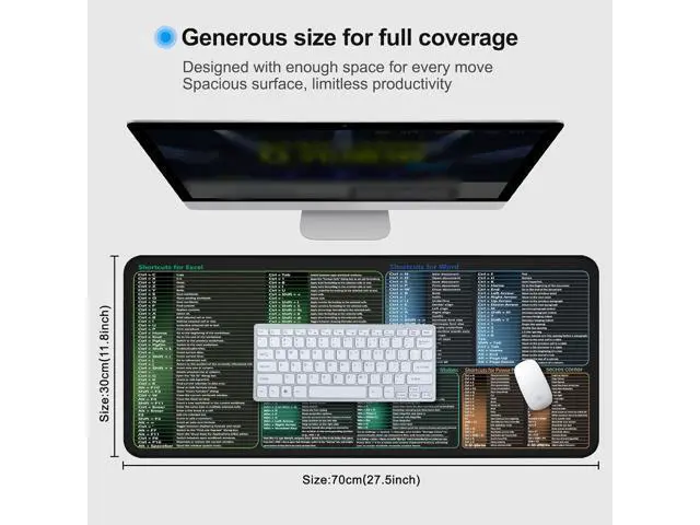 Alt view image 5 of 7 - excel&Word&Windows&powerpoint Cheat Sheet Mousepad Extra Large Office Desk Accessories Desk mat Office Keyboard Shortcuts Mouse pad Non-Slip for Computer Gaming Mouse pad 27.6x11.8