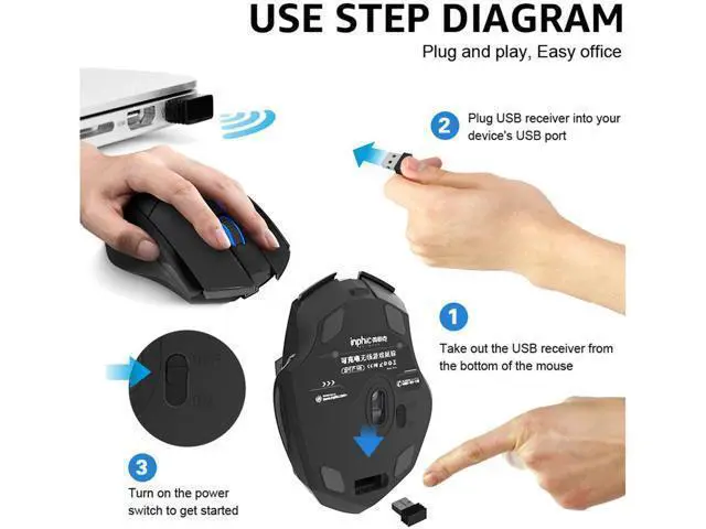 Alt view image 7 of 7 - Wireless Mouse 700mAh Large Ergonomic Rechargeable 2.4G Optical PC Laptop Cordless Mice with USB Nano Receiver for Windows Computer Office Black