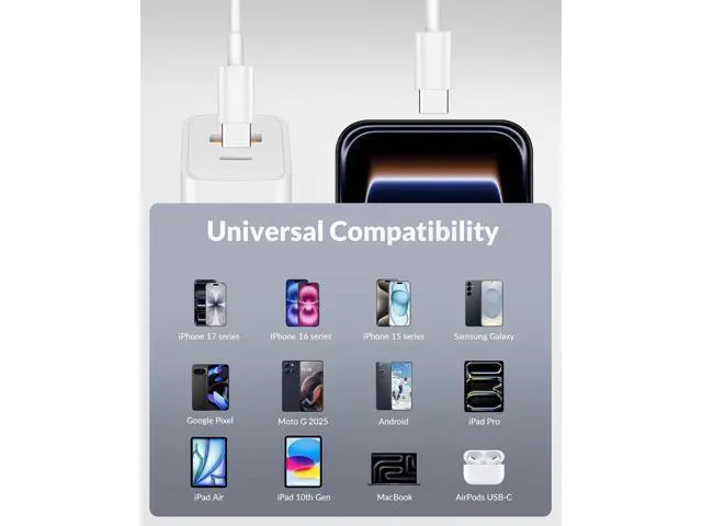 Alt view image 6 of 7 - iPhone 17 16 Pro Max Charger Fast Charging 2Pack 40W Dual Port USB C Fast Wall Charger Block with 6FT Type-C Cable Cord for iPhone 17/17 Pro/17 Pro Max/Air/16/16 Pro Max/15/15 Pro/Plus iPad AirPods
