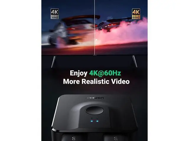 Alt view image 5 of 7 - HDMI Switch 4K@60Hz with 3.3FT HDMI Cable Bidirectional HDMI Splitter 2 in 1 Out HDMI Switcher Box 2 in 1 Out Supports UHD 3D HDR Compatible with PS5/4 Xbox Roku Apple TV Fire Stick