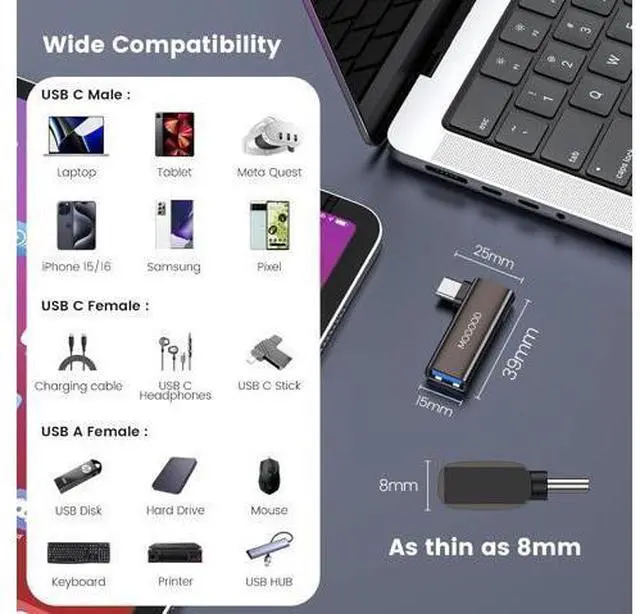Alt view image 7 of 7 - USB C OTG Adapter USB C Splitter with 100W PD Charging USB3.0 to USB c Adapter Type C Splitter Power and Data Supported for Galaxy S24 Quest 3 Google Chromecast 3D Printer Octo4a Pi-KVM