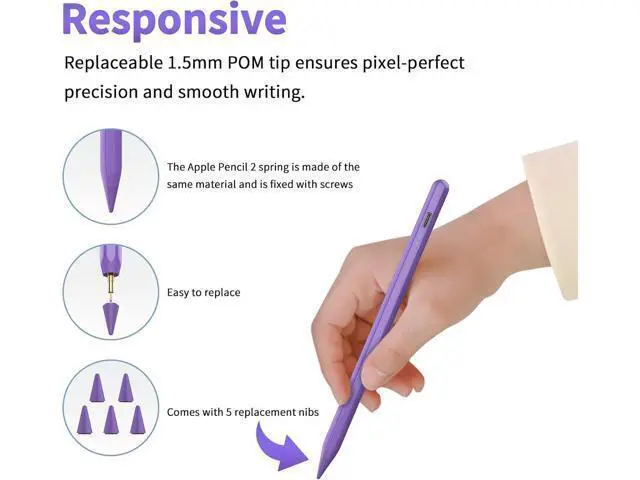 Alt view image 5 of 7 - Stylus Pen for iPad 2025-2018 Faster Charge Pencil with Tilt Sensitivity & Palm Rejection & Magnetic Compatible iPad 11/10/9/8/7/6 Pad Air 3/4/5 Pro 12.9/11 Mini 6/5 M2/M4 Purple