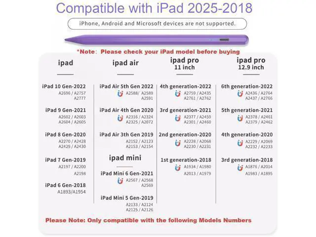 Alt view image 3 of 7 - Stylus Pen for iPad 2025-2018 Faster Charge Pencil with Tilt Sensitivity & Palm Rejection & Magnetic Compatible iPad 11/10/9/8/7/6 Pad Air 3/4/5 Pro 12.9/11 Mini 6/5 M2/M4 Purple