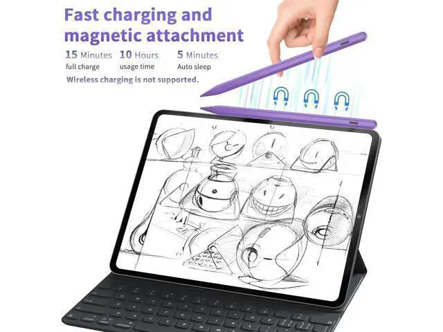 Alt view image 2 of 7 - Stylus Pen for iPad 2025-2018 Faster Charge Pencil with Tilt Sensitivity & Palm Rejection & Magnetic Compatible iPad 11/10/9/8/7/6 Pad Air 3/4/5 Pro 12.9/11 Mini 6/5 M2/M4 Purple