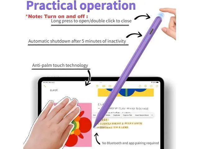 Alt view image 4 of 7 - Stylus Pen for iPad 2025-2018 Faster Charge Pencil with Tilt Sensitivity & Palm Rejection & Magnetic Compatible iPad 11/10/9/8/7/6 Pad Air 3/4/5 Pro 12.9/11 Mini 6/5 M2/M4 Purple