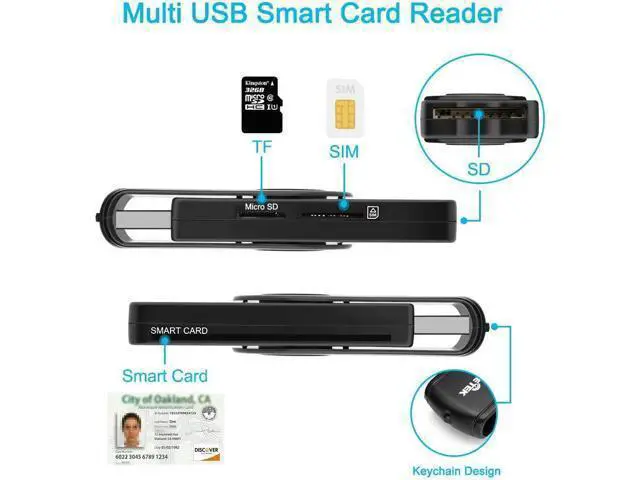 Alt view image 2 of 6 - USB Smart Card Reader DOD Military USB Cac Memory Card Reader Compatible with Windows Linux/Unix MacOS X - Build In SDHC/SDXC/SD Card Reader and Micro SD Card Reader