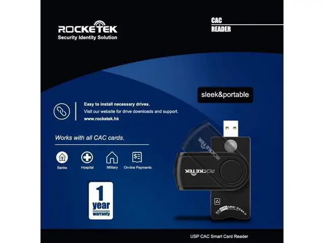 Alt view image 6 of 6 - USB Smart Card Reader DOD Military USB Cac Memory Card Reader Compatible with Windows Linux/Unix MacOS X - Build In SDHC/SDXC/SD Card Reader and Micro SD Card Reader