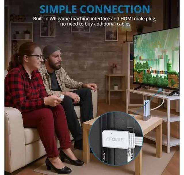 Alt view image 6 of 7 - Wii to HDMI Converter 1080P 5ft/150cm for Full HD Device Adapter with HDMI Male Cable Output Compatible with Nintendo Wii Wii U HDTV Monitor-Supports All Wii Display Modes