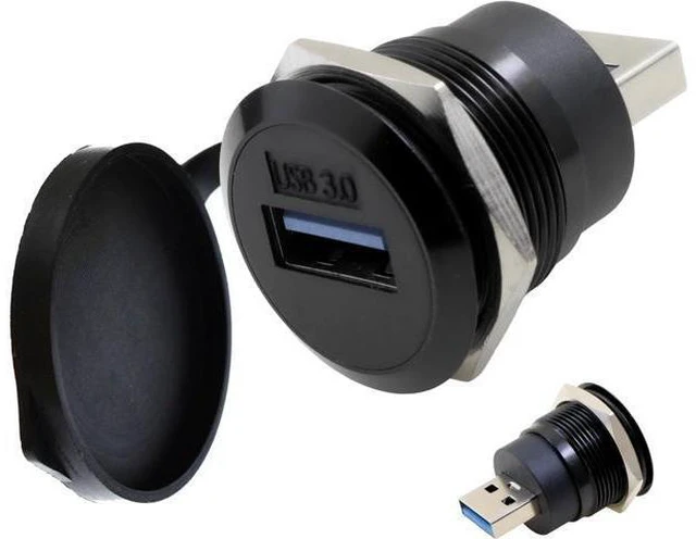 Main image of USB 3.0 Male to Female Waterproof Mounting Adapter 5Gbps Data Transfer & Charging Threaded Round Socket Converter with Nut Fixing for Panel Mount Dustproof and Durable (Black)