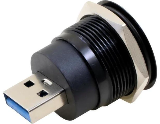 Alt view image 6 of 7 - USB 3.0 Male to Female Waterproof Mounting Adapter 5Gbps Data Transfer & Charging Threaded Round Socket Converter with Nut Fixing for Panel Mount Dustproof and Durable (Black)