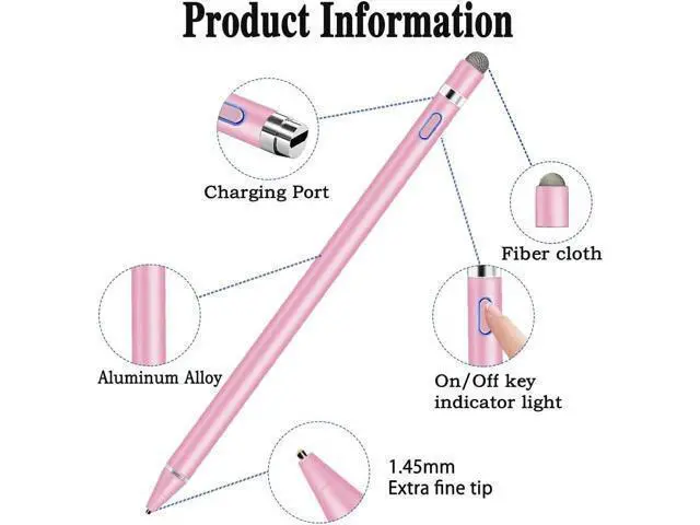 Alt view image 2 of 7 - Active Stylus Pen for Touchscreen Drawing&Writing High Sensitivity Rechargeable iPad Pencil with 1.45mm Fine Tip Stylus Pen for iPad/iPad Pro/Mini/Android/Smartphones/Tablets/Laptop/iPhones/iOS-Pink