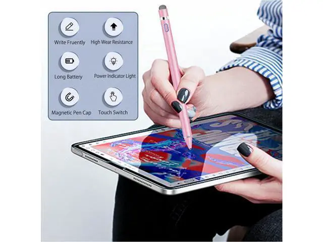 Alt view image 4 of 7 - Active Stylus Pen for Touchscreen Drawing&Writing High Sensitivity Rechargeable iPad Pencil with 1.45mm Fine Tip Stylus Pen for iPad/iPad Pro/Mini/Android/Smartphones/Tablets/Laptop/iPhones/iOS-Pink
