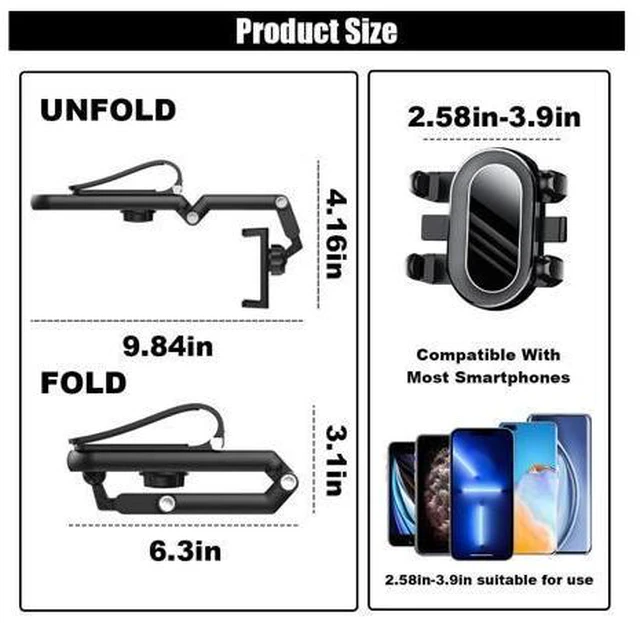 Alt view image 2 of 7 - SOEWIOU Car Phone Holder, Multifunctional Adjustable Rearview Mirror Cell Phone Holder for Car Home Kitchen, 360° Rotatable and Retractable Car Phone Mount Compatible with Most Cell Phones (Black)