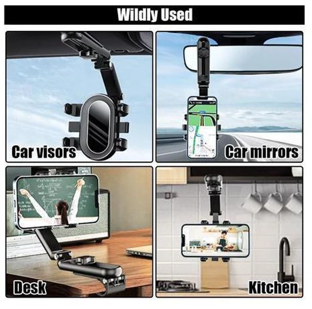 Alt view image 6 of 7 - SOEWIOU Car Phone Holder, Multifunctional Adjustable Rearview Mirror Cell Phone Holder for Car Home Kitchen, 360° Rotatable and Retractable Car Phone Mount Compatible with Most Cell Phones (Black)