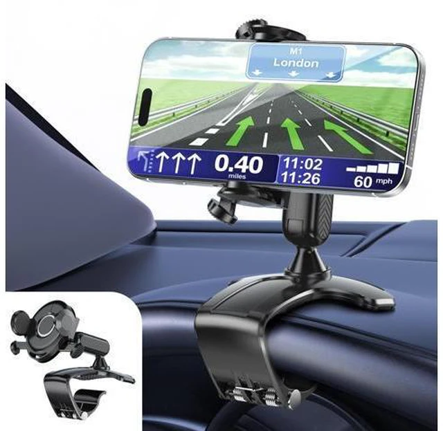 Main image of SOEWIOU Car Phone Holder Dashboard Phone Mount, 2025 Upgraded 360 Degree Rotation Multifunctional Clip Design, Universal Car Phone Mount Compatible with 47 Inch Cell Phones (Black)